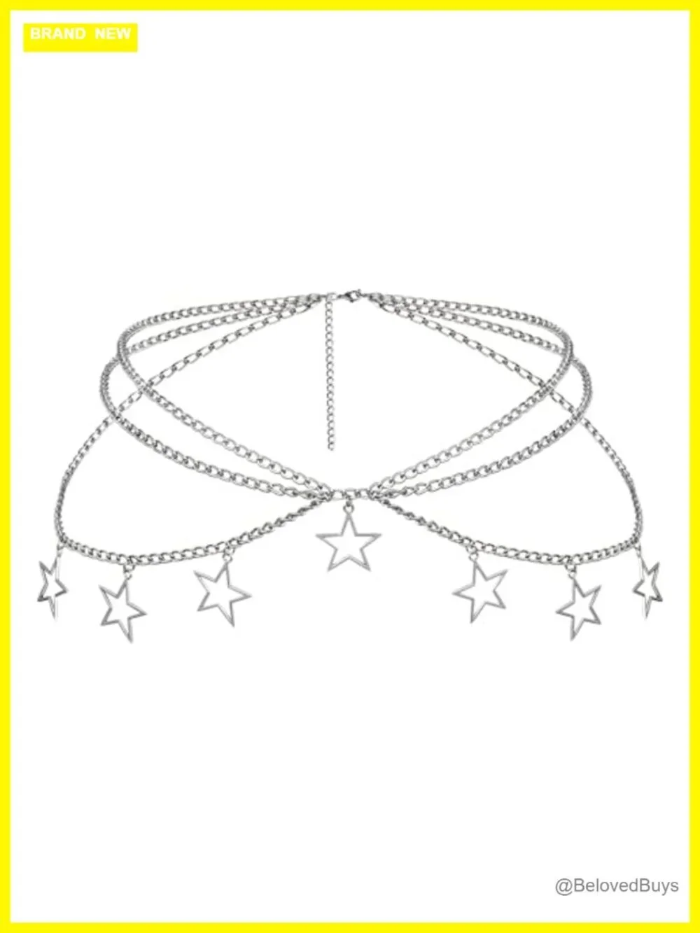 Silver-Tone Star Waist Chain Belt Goth Y2K Body Jewelry